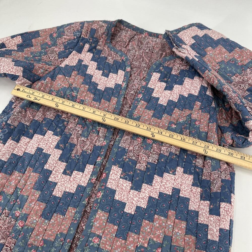 Vintage Handmade Quilted Jacket Womens Size L Blue Pink Floral Cottagecore - Picture 4 of 10